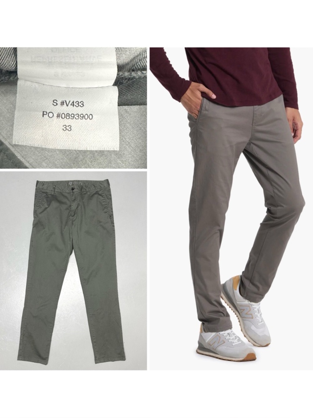 Vuori Collins Chino Pants Gray Stretch Soft Twill Straight Leg Slit Pockets V433